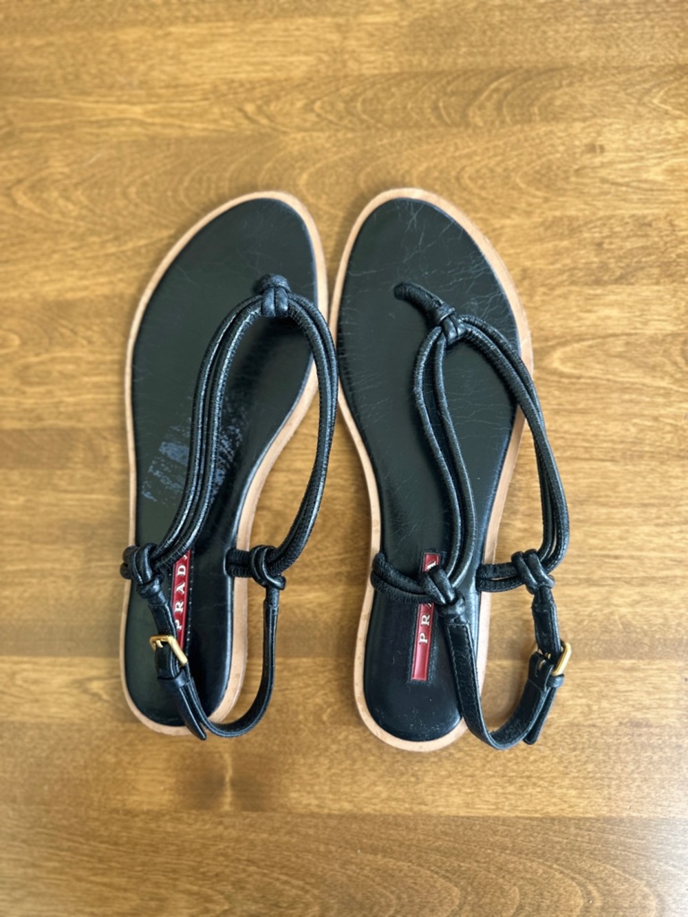 Prada Black Leather Knotted Strap Sandals